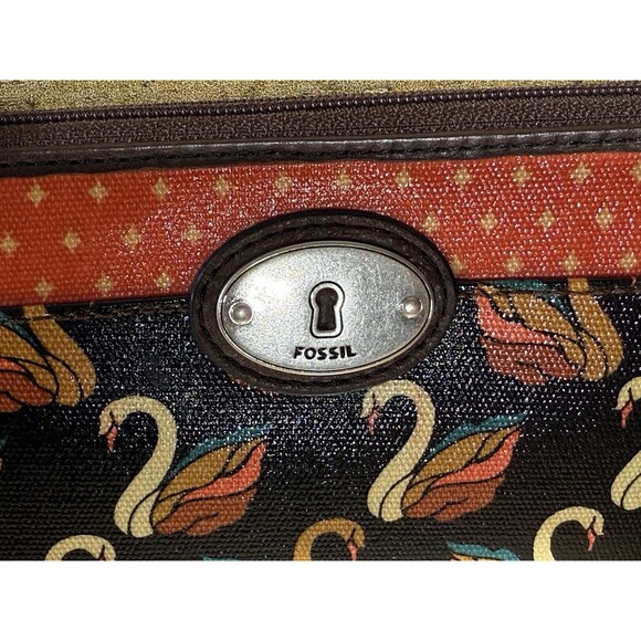 NEW Authentic Fossil Key-Per Brown/Orange Swan Print Card Wallet Fall Colors - Picture 12 of 16